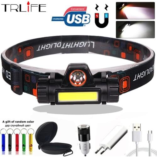 LED Headlamp COB Work Light XPE Waterproof Headlight Magnet With Built-in 18650 Battery Suit for Fishing Camping With Gift