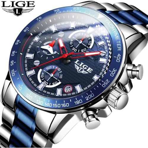 New Watch Men 2020 LIGE Fashion Mens Watches Top Brand Luxury Business Waterproof Clock Male Full Steel Sport Quartz Chronograph
