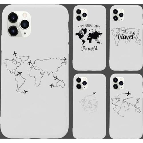 Airplane world map travel abstract line Phone Case White Color for iPhone 6 7 8 11 12 s mini pro X XS XR MAX Plus