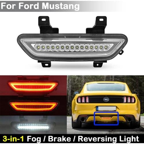 For Ford Mustang 2015-up 3-In-1 Clear Lens LED Red Brake Light Rear Fog Lamp White Revering Backup Light