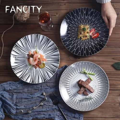FANCITY Nordic ins style ceramic plate flat plate shallow plate home creative dish Western steak plate dish salad plate