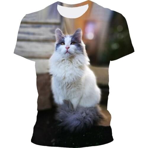 Printed T-shirt 2021 summer new fashion mens and womens tops 3D printing cute style cat short-sleeved quick-drying clothing
