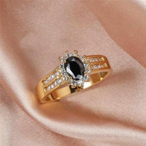 Antique Black Oval Stone Ring Vintage Fashion Crystal Zircon Rings For Women Men Wedding Jewelry Male Female Engagement Ring