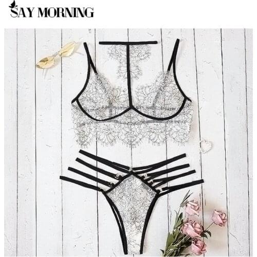 SAY MORNING Women Sexy Lingerie Lace Bra Set Underwear Sexy Panty Bandage Set Erotic Lingerie Dress Bra Briefs Set