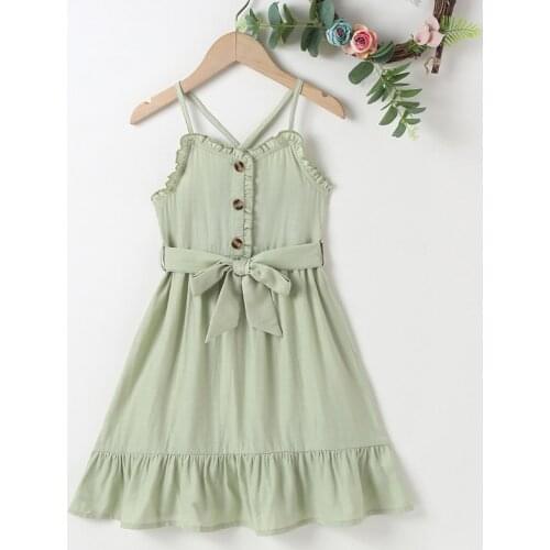 Melario New Summer Girls Dress Casual Sleeveless Party Princess Dress Children Baby Kids Girls Clothes Bow Green Strap Dresses