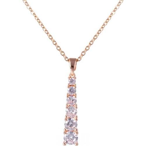 Stainless Steel Minimalism Rose Gold Zircon Stones Long Bar Pendant Necklace Jewelry Gift For Women