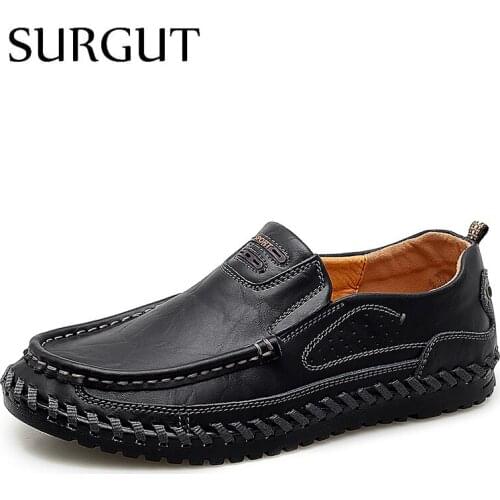 SURGUT Mens Shoes Genuine Leather Classic Fashion Luxury Men Causal Shoes Wear-Resistant Non Slip Soft Moccasins Man Footwear