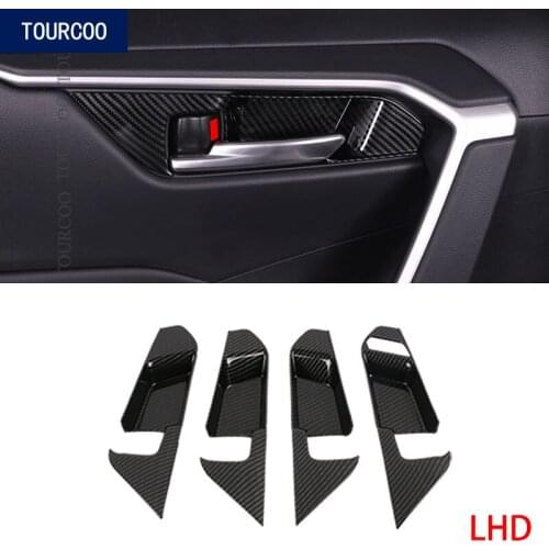 Interior Door Handle Trim Cover ABS Carbon Fiber Decoration Stickers for Toyota RAV4 2019 2020