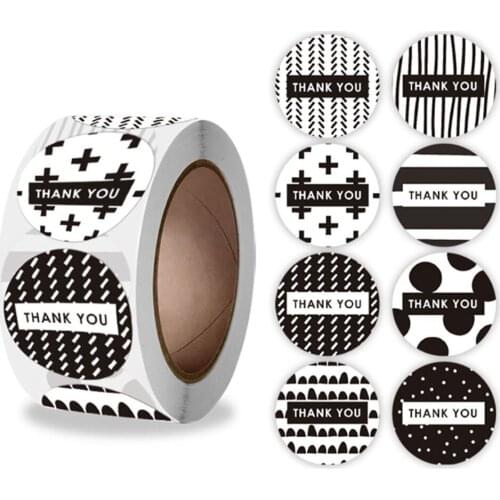 100-1000pcs Thank You Sticker 1inch Label Sticker Black and White Patterned Design For Scrapbooking Jewelry Box Seal Decoration