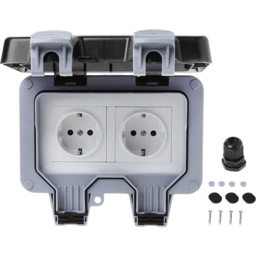 IP66 Waterproof Outdoor Wall Switch Power Socket 13A EU Standard Electrical Outlet Socket Panel AC 220-250V