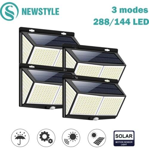 Newstyle 288/144/100 Solar LED light outdoor garden lights 3 modes waterproof Powered Sunlight Street Light PIR Motion Sensor