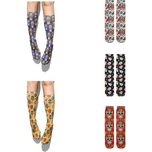 3D Printed Cotton Long Socks Men Fun Design Cute Skull Pattern Socks Street Hip-Hop Happy Crazy Female Unisex Calf Summer Socks