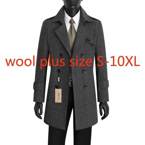New Fashion High Quality Woolen Coat Men Autumn Winter Double Breasted Young Fashionable Warm Gray Thick Plus Size S-8XL9XL10XL