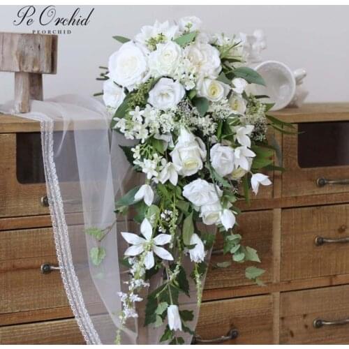 PEORCHID Customized Waterfall Bridal Bouquet De Mariage Cascade Wedding Bouquet Rose Artificial Bride Holding flowers Decoration