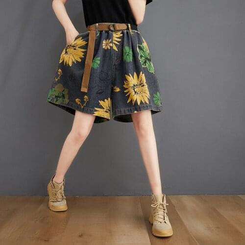 Womens denim shorts 2021 new high-waist shorts women casual loose ladies fashion large size elastic waist wide-leg short jeans