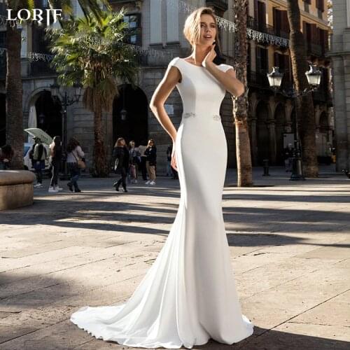 Lorie Mermaid Wedding Dress 2019 Vestido de novia Satin Beaded Cap Sleeve Backless Bridal Dress Wedding Gown