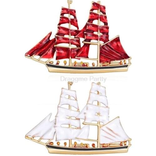 Creative Sailboat Brooches Red Enamel Chip Brooches For Women And Men Suit Corsage Hats Pins Jewelry Accessories Gift