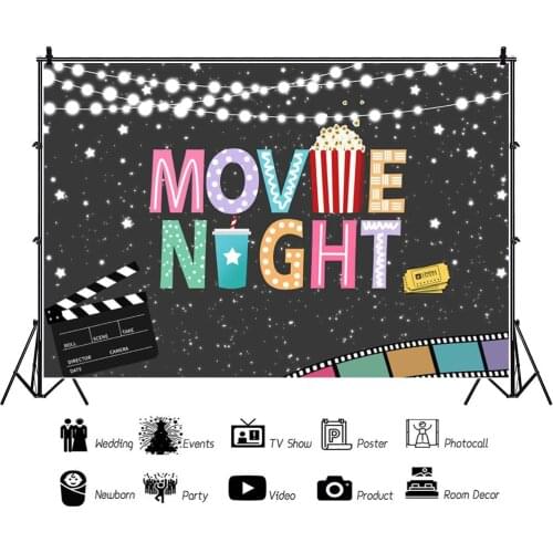 Movie Night Theme Backdrops Photo Background for Friends Video Sharing Carnival Party Decoration Photography Props