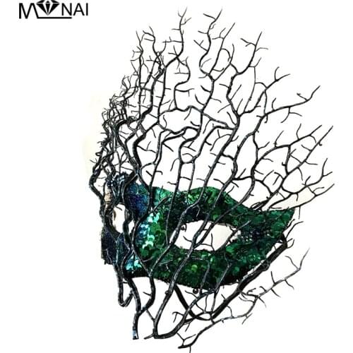 Vintage paillettes Mask Venetian Masquerade Halloween Ball Party Tree Branches Antler Mask Costumes Unique Handmade Masks