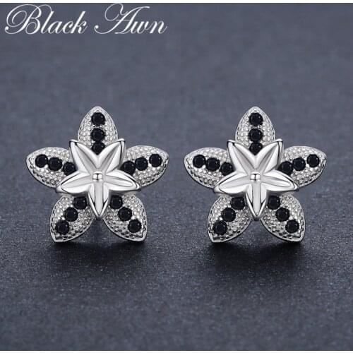 100% Genuine 2.8g 925 Sterling Silver Jewelry Black Spinel Stone Star Cute Party Stud Earrings for Women Bijoux Femme I002