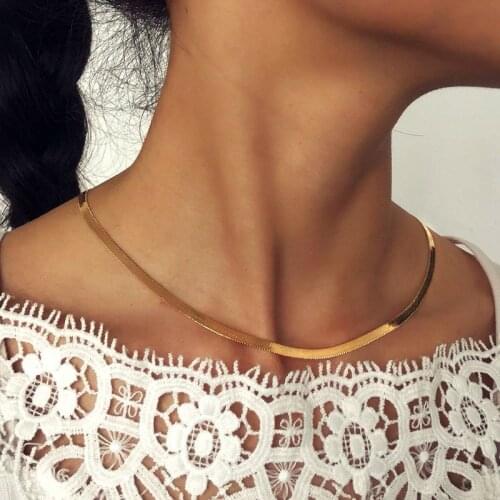 Punk Gold Flat Blade Chain Collar Choker Necklace Women Sexy Snake Chain Jewelry Gift