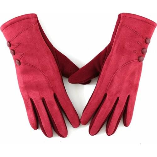 Winter new ladies suede touch screen warm gloves Fashion = button decoration windproof cycling gloves B74