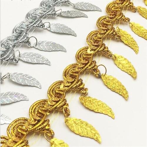 Golden Silver Leaf Sequins Leaf Pendant Lace Belly Dance Indian Dance Clothing Accessories Striping