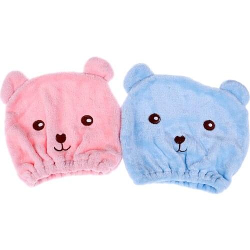 1pcs Cute Bear Shower Cap Hair Wrapped Towels Microfiber Bath Hats Dry Hair Cap Quickly Dry Hair Cap Bath Accessories Blue Pink