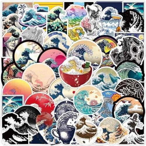 10/30/50pcs Beach Wave Graffiti Stickers Outdoor Decal Scenery Luggage Skateboard Guitar Laptop Waterproof Sticker for Kids