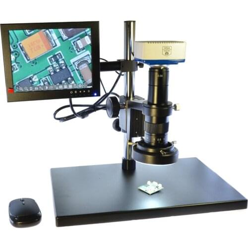 1080P Full HD Industrial Microscope Camera VGA SD Video Recorder Kit 8" HDMI LCD Monitor Stand Holder 180X C-Mount Lens144 LED