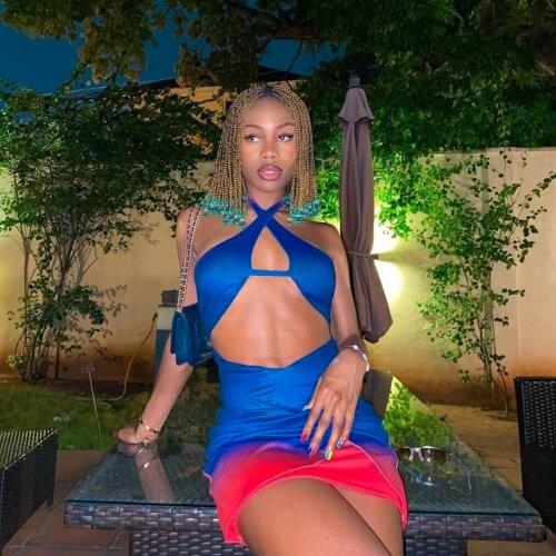 2021 Stitching Color Women Dress Sexy Sleeveless Halter Bodycon Summer Backless Mini Dresses Elegant Evening Club Party Fashion