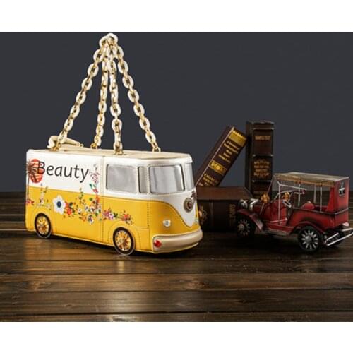 2021New Bus Style Handbag for Women Cartoon Print Purses Truck Pouch Bag Fashion Chain Purses Female Party Clutch Bag Pu Leather