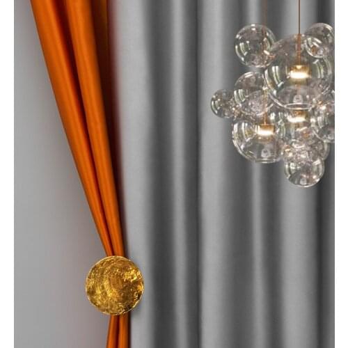 2021 Satin Surface Style Light Luxury Simple Orange Light Silver Gray Imitation Silk Curtains for Living Dining Room Bedroom