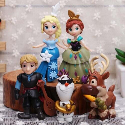 5 pcs/set Disney girls frozen Action Toy Figures Toy Decoration Elsa Anna Cartoons Cake Decoration DIY Anime Model Toys