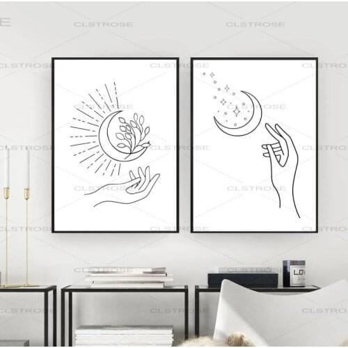 Abstract Lines Pick Stars Moon Hand Posters Minimalist Art Frameless Beautiful Canvas Printing Custom Decorative Wall Painting