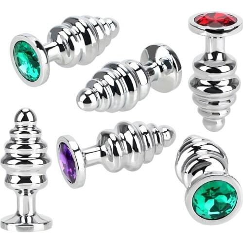 Butt Plug Metal Prostate Massager Crystal Jewelry Stainless Steel Sex Toys For Woman Men Anal Plug Spiral Beads Stimulation