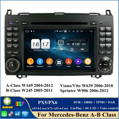 DSP PX6 6-Core 2 din 7" Android 10.0 Car DVD Radio GPS for Benz A-W169 B-W245 Viano Vito Bluetooth 5.0 WIFI Easy Connect
