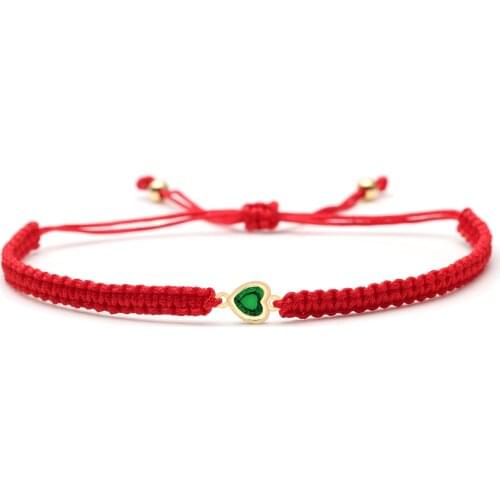 Mini Copper Green Love Heart Macrame Bracelet Women Men High Quality Green Stone Red Black Cord Braided Cute Jewelry Present