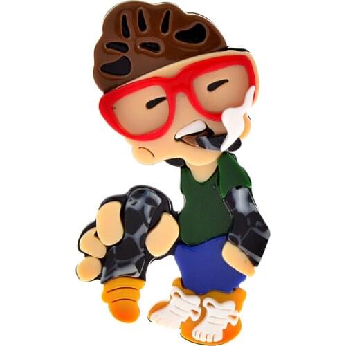 CINDY XIANG Acrylic Smoking Man Brooch Acetate Fiber Material Colorful Design Fashion Jewelry Figure Style High Quality 2021