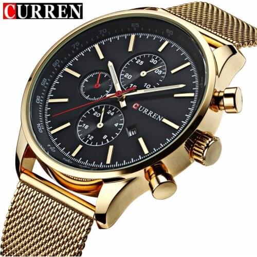 CURREN Top Luxury Brand Mens Simple Fashion Daily Dress Waterproof Mesh Wristwatches with Calendar relojes hombre