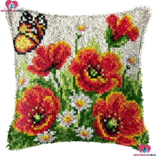 Flower Butterfly Latch Hook kits Pillow Diy Handmade Printed set Cushion Latch Hook Rug Kits 3d DIY Needlework Unfinished kits