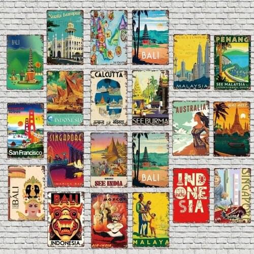 Welcome To Southeast Asia Metal Plate Shabby Chic Indonesia Tin Sign Wall Bar Restaurant Home Art Craft Decor 30X20CM