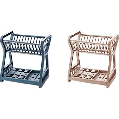 Double-Layer Kitchen Dish Bowl Draining Storage Rack Basket with Chopstick Cage Storage Shelf Drying Stand Draining