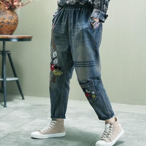 Denim Harem Pants Vintage Embroidery Jeans Plus Size New Arrival 2021 Spring Korea Fashion Women Loose Casual Cotton