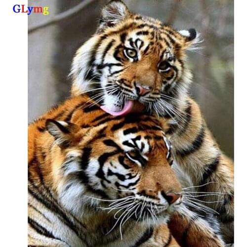 GLymg Needlework Diy Diamond Painting Cross Stitch Tiger Love Diamond Embroidery Animal Picture Full Square European Home Decor
