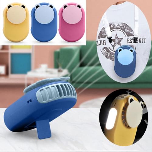 Cute Cartoon Hands-Free Mini USB Fan With Strap USB Cable Neck Hanging Air Cooler for Travel Sport Indoor Outdoor Electric Fans