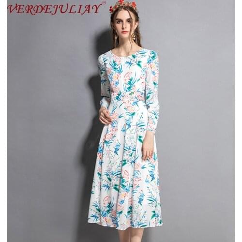 Wholesale Milan Fashion Sweet Lady Fairy Dresses Runway Designer Holiday Style Floral Print A-Line Midi Dress