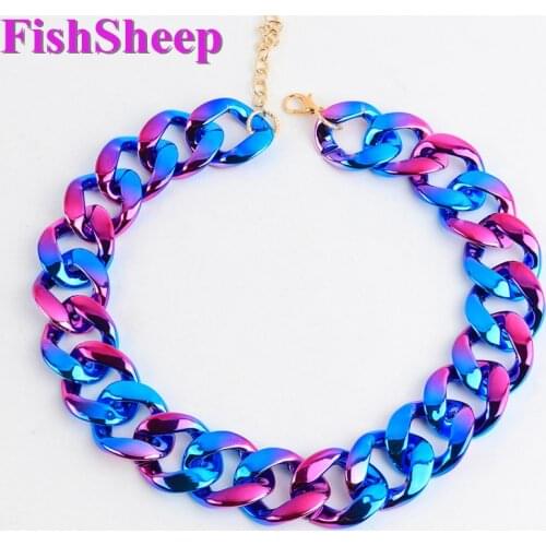 FishSheep Statement Colorful Acrylic Chunky Chain Necklace For Women Men Rock Punk Big Choker Pendant Necklace Fashion Jewelry