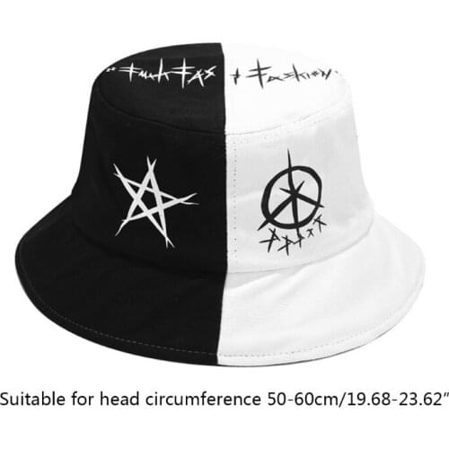 Unisex Black White Color Block Hip Hop Bucket Hat Graffiti Star Print Panama