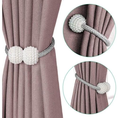 Pair Artificial Pearl Magnetic Buckle Curtain Strap Tieback Window Accessories Home Decor